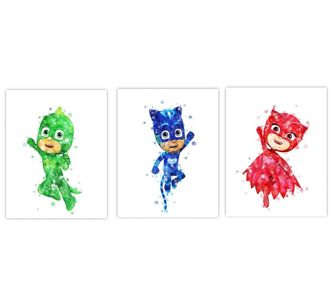 Pj Masks Set of 3 Art Print Pj Masks Poster Pj Masks Watercolor ...
