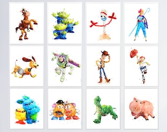 Toy Story Set of 12 Toy Story Watercolor Wall Decor Toy Story Printable Nursery Decor Toy Story Print Baby Shower Toy Story Digital Download