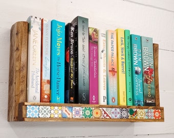 Moroccan Tile Reclaimed Wood Floating Shelf: Boho Home Decor