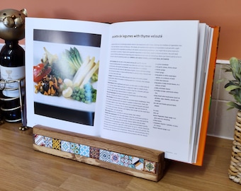 Unique Kitchen Cookbook Rack Handcrafted Reclaimed Wood with Moroccan Tiles