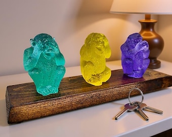 アールデコガラス三猿彫刻：サテン仕上げ、H.ホフマン - Etsy 日本