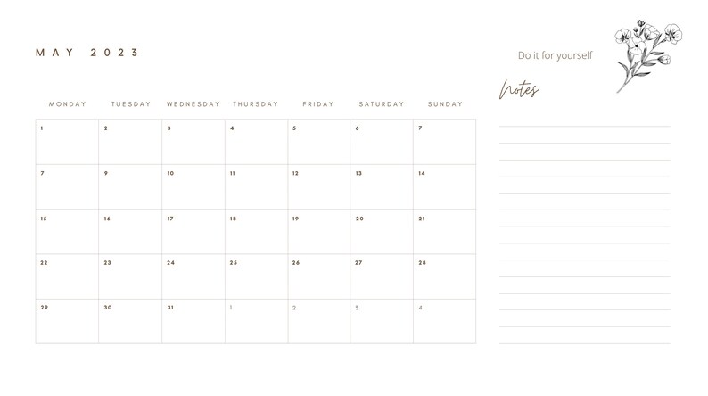 March 2022 December 2023 PDF Printable Monthly Calendar - Etsy