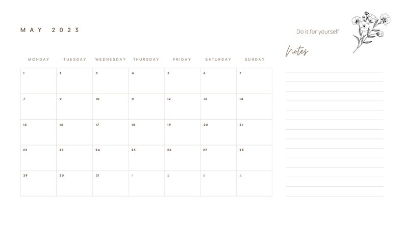 March 2022 December 2023 PDF Printable Monthly Calendar - Etsy