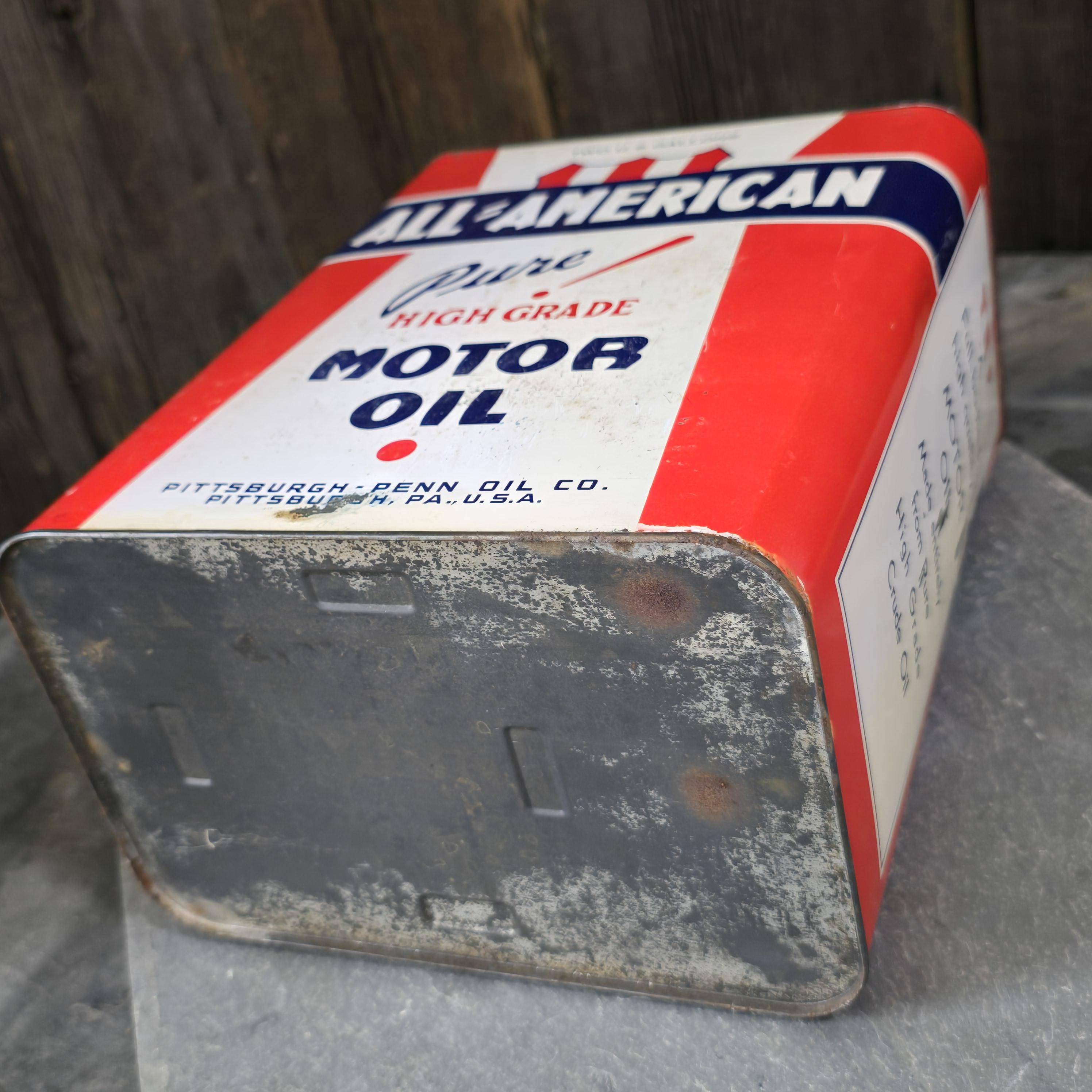 All-american Pure High Grade Motor Oil Can 2 Gallon Tin Pittsburgh