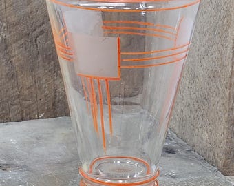 Vintage Art Deco Glass Decanter w/ Hand Painted Pinstriping & Etched Decorations