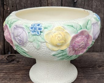 Antique Early Roseville Rozane Art Pottery Floral Pattern Art Pottery Compote