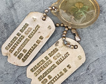 Vintage World War II Era Real Authentic Soldier Dogtags Pair Military Dog Tags