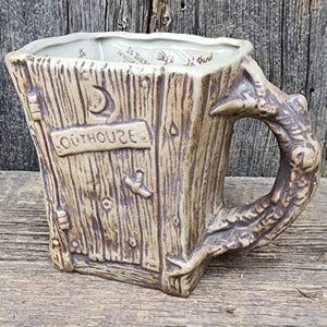 1973 Vintage Jim Rumph Art Pottery Figural Outhouse Shaped Mug Tankard Stein