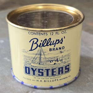 Vintage H.K. Billups&#39; Marke NOS 12 oz. Oyster Can Werbedose Mathews, VA