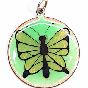 Vintage Mid-Century Enameled Copper Butterfly Hand Decorated Necklace Pendant