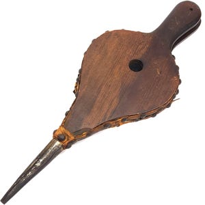 Shabby Primitive Antique Wood and Leather Fireplace Bellows Fire Blower Tool