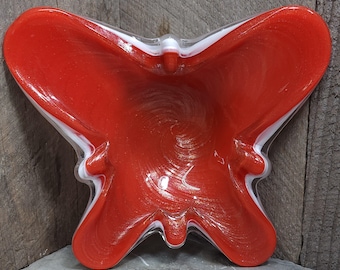 Vintage Mid-Century Modern Cased Glass Butterfly Shaped Murano Art Glass Ashtray