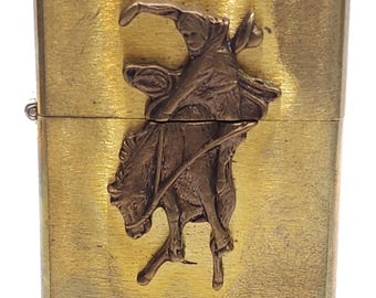 1992 Unfired Brass Zippo Marlboro Wild West Cigarette Lighter & Box Cowboy &quot;JAP&quot;