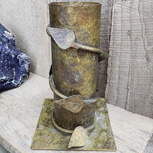 Vintage Hammered Brass Trench Art Shell Casing Vase w/ Ivy Vines & Leaves
