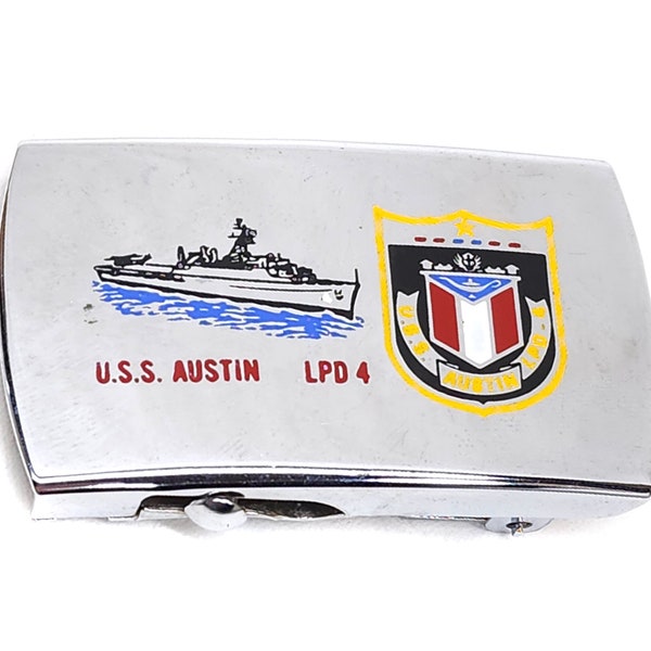 Vintage U.S.S. Austin LPD-4 U.S. Navy Military Ship Zippo Belt Buckle Naval