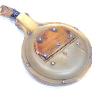 Antique Carved Horn Flash Shaped Snuff Box Tobacco Container Georg Drexler