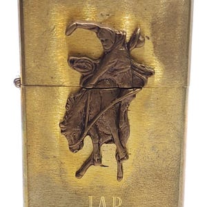 1992 Unfired Brass Zippo Marlboro Wild West Cigarette Lighter & Box Cowboy &quot;JAP&quot;