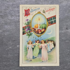 Antyczna pocztówka z życzeniami na Halloween z 1912 r. Gottschalk John Winsch Wróżki Pixies