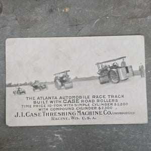 Case Threshing Machine Co. Steam Roller Advertising Postcard Atlanta Race Track