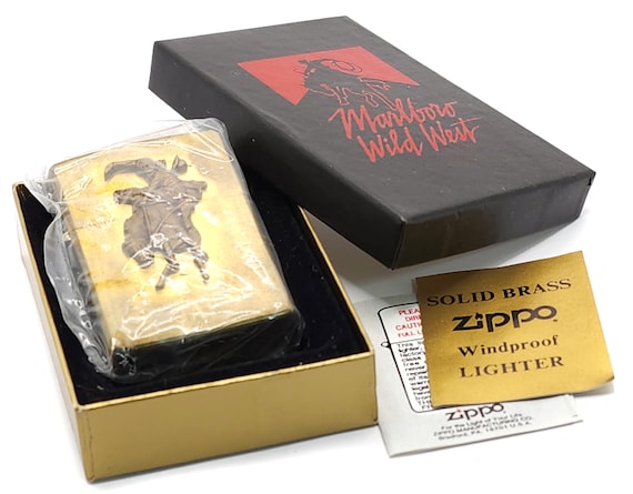 1992 Unfired Brass Zippo Marlboro Wild West Cigarette Lighter
