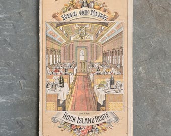 Menú publicitario de la antigua factura de tarifas del ferrocarril Rock Island & Pacific de Chicago