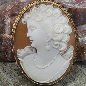 Antique Amco Gold Filled Carved Shell Cameo Necklace Pendant Detailed Pin Combo