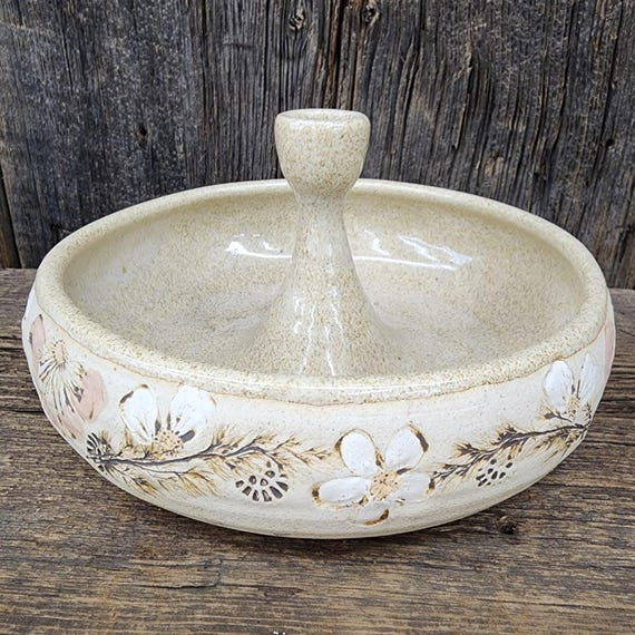 1982 Vintage Signed Las Rubieras Hand Thrown Art Pottery Bowl Cat Fountain