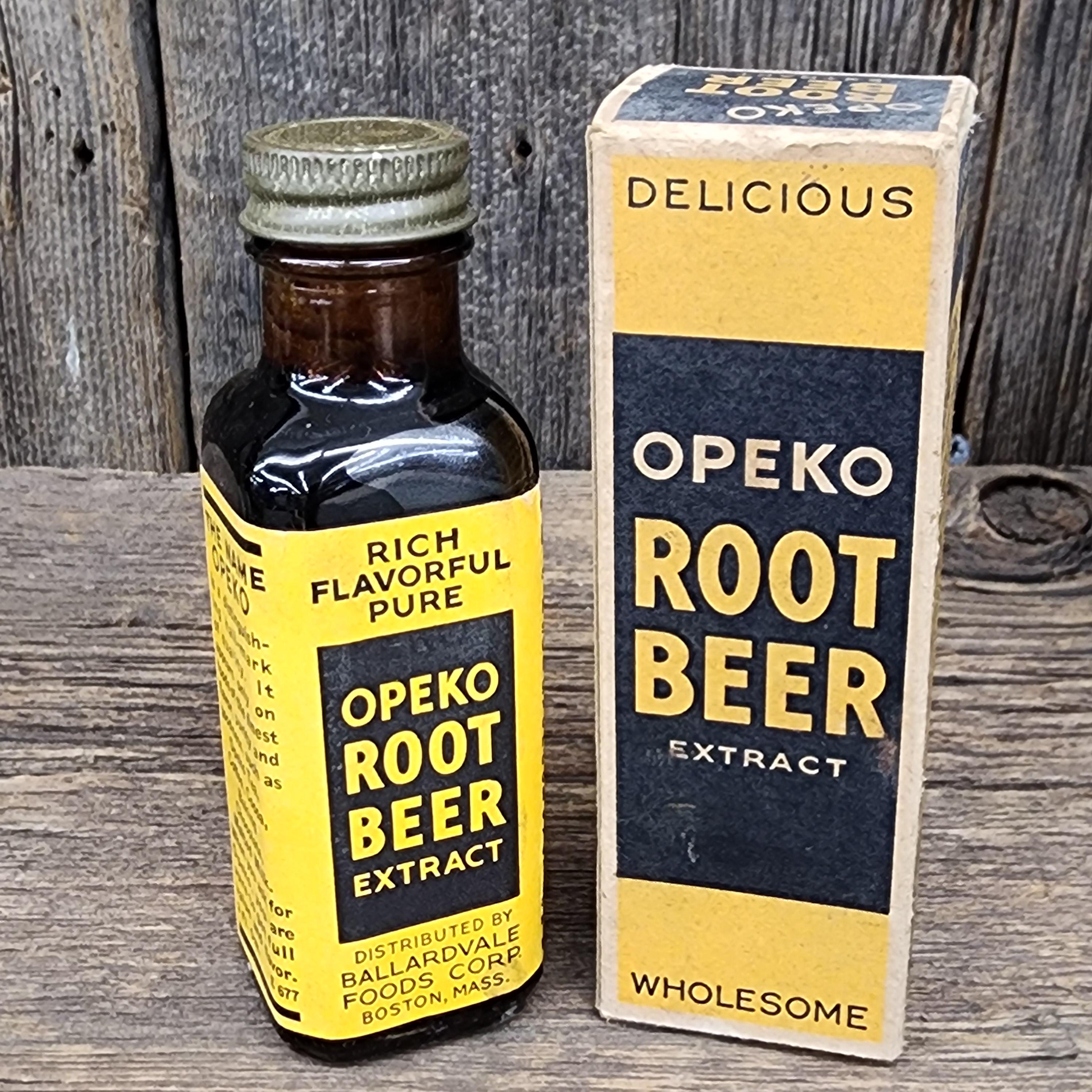 Rare Opeko Root Beer Extract Flavoring Ballardvale Foods Boston Bottle in Box
