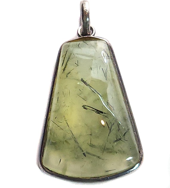 Vintage Mid-Century Modern Sterling Silver Set Moss Agate Necklace Pendant