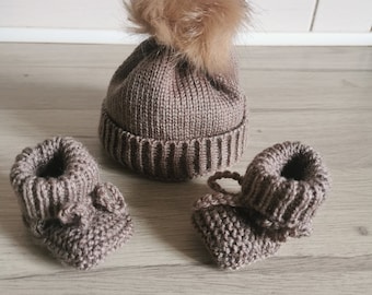 Ensemble bonnet chaussons bébé