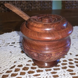 Kashmir Indian rosewood sugar/ condiment bowl with walnut spoon