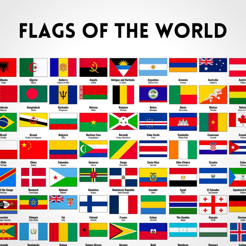 Flags of the World Poster, Country Flags Poster, Nations Art Print