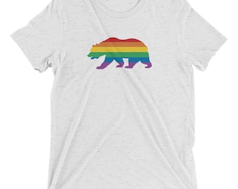 Pride Rainbow - CA Bear Silhouette on Tri-Blend Shirt