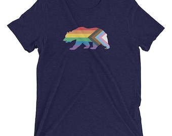 Pride Progress - CA Bear Silhouette on Tri-Blend Shirt