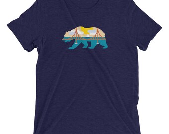 Golden Gate Bridge - CA Bear Silhouette on Tri-Blend Shirt
