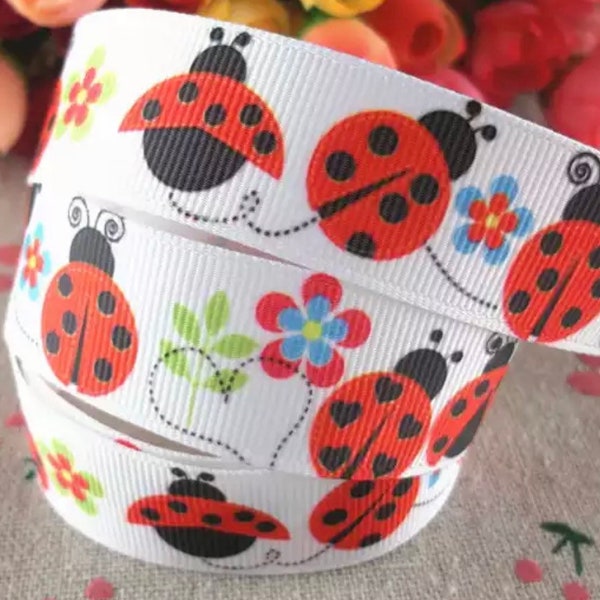 7/8” Ladybug Grosgrain Ribbon by the Yard