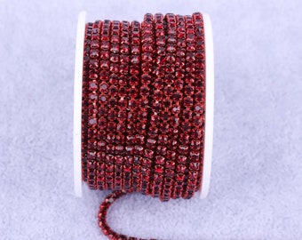 Dark Red Rhinestone Chain Trim by the Yard