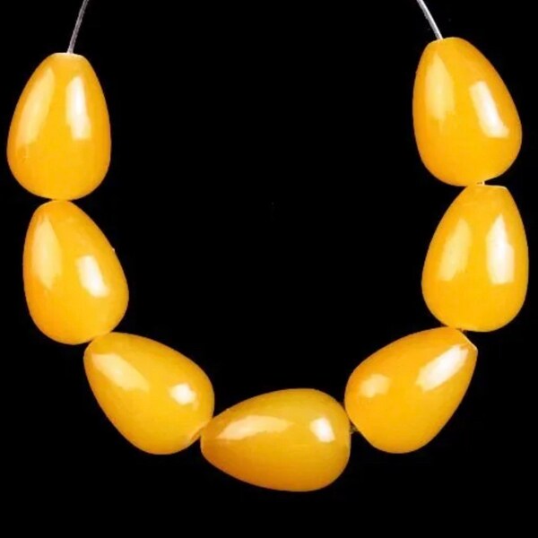 7Pcs Yellow Jade Teardrop Beads