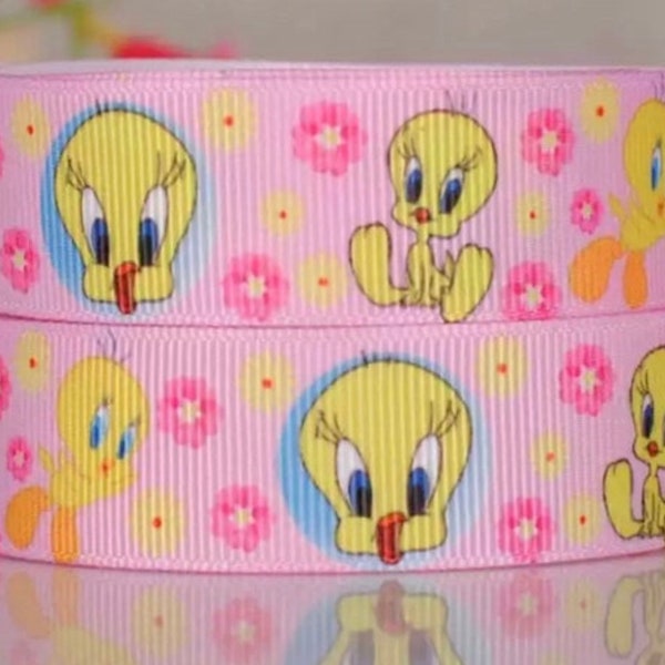 1” Tweety Bird Grosgrain Ribbon by the Yard