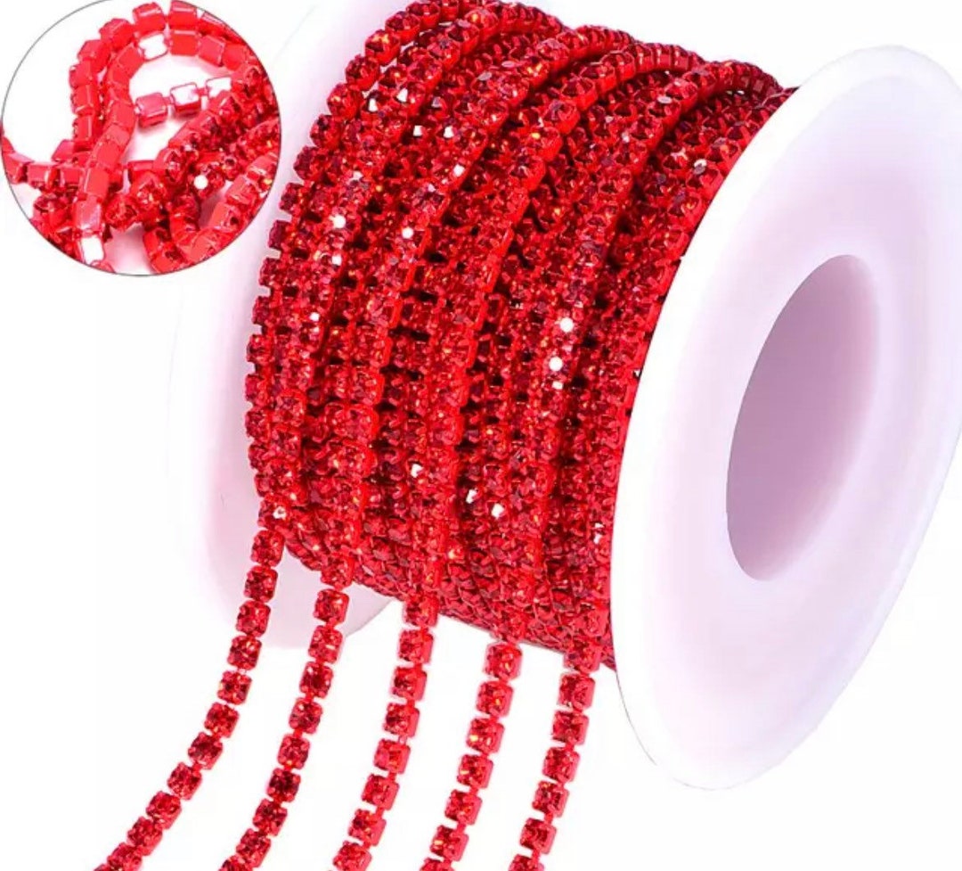 2.8mm Red Rhinestone Chain Trim by the Yard Etsy