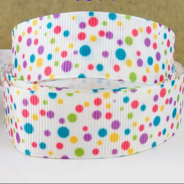 7/8” Multicolor Polka Dot Grosgrain Ribbon by the Yard