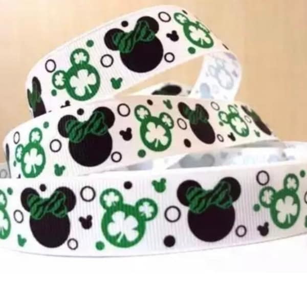 7/8” Mickey Mouse St Patrick’s Day Grosgrain Ribbon by the Yard