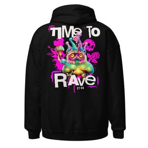 Abbigliamento da festa | Felpa con cappuccio Rave | È ora di delirare | CATSONDRUGS.COM | Felpa con cappuccio Techno | Abbigliamento da rave | Abbigliamento Rave | Moda Rave | Abbigliamento Techno
