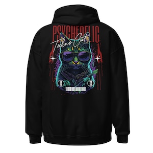 Psychedelic Outfit | Psychedelic Hoodie | Psychedelic Techno Cat | CATSONDRUGS.COM | Techno Hoodie | Psychedelic Wear | Psychedelic Clothing