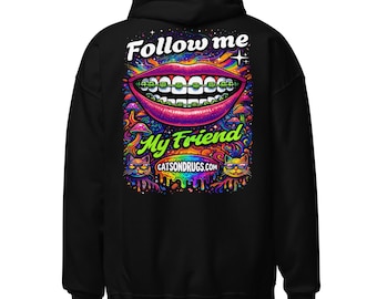 Bluza z kapturem Trippy | Kiss Follow Me | CATSONDRUGS.COM | Ubrania w stylu Trippy | Moda w stylu Trippy | Odzież w stylu Trippy | Ubrania w stylu Trippy | Strój w stylu Trippy