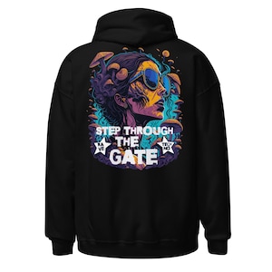 Rave – Psychedelic Techno Festival Hoodie, Unisex &quot;Step through the Gate&quot; Rave Outfit & Streetwear by CATSONDRUGS.COM