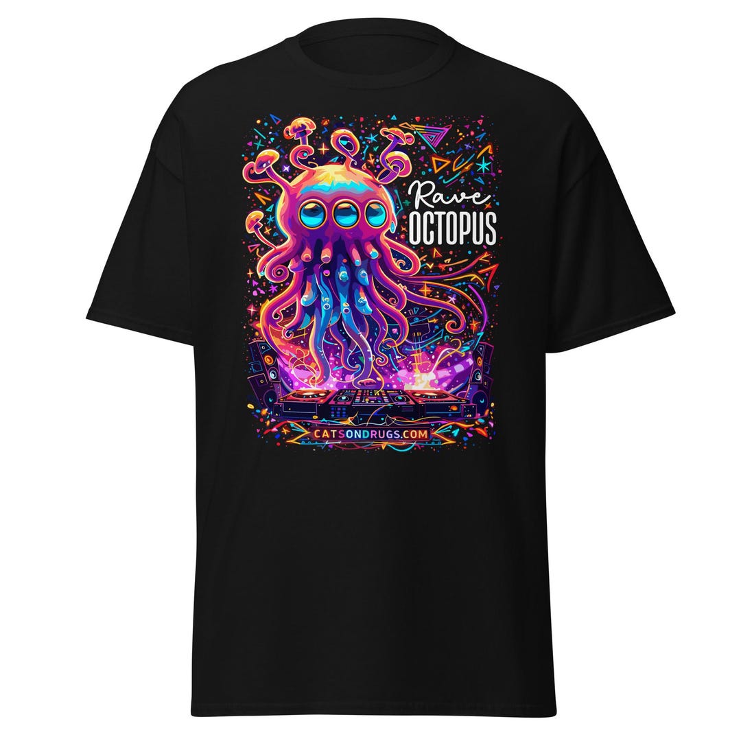 Polyester Rave Shirts Rave Outfit | Rave T-shirt | Rave Octopus Tee | CATSONDRUGS.COM ...
