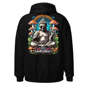 Psychedelic Outfit | Psychedelic Hoodie | Mushroom Buddha DJ | CATSONDRUGS.COM | Techno Hoodie | Psychedelic Wear | Psychedelic Clothing