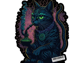 Lustiger Aufkleber | Shisha-Katze | CATSONDRUGS.COM | Techno-Aufkleber | Rave-Aufkleber | Festival-Aufkleber | Psychedelischer Aufkleber