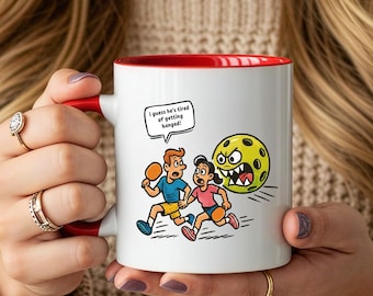 Funny Pickleball Cartoon Colorful Accent Mug for Pickleball Enthusiasts, Ceramic Mug with Pickleball Humor, Gift for Pickleball Players
